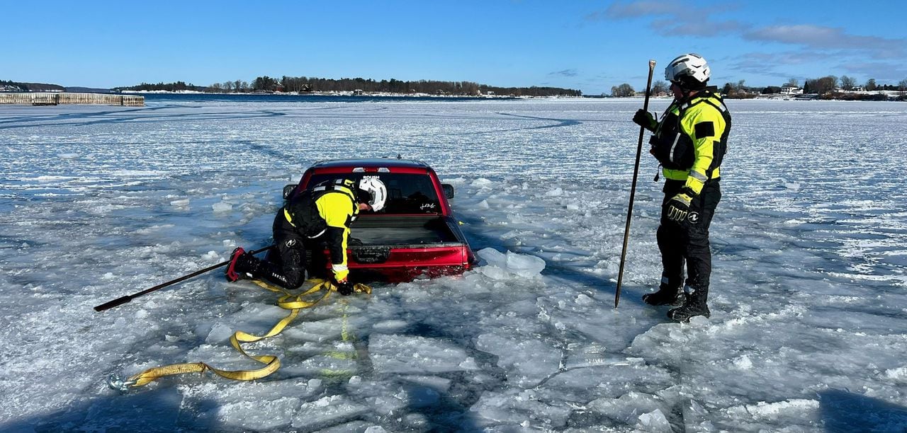 Truck through ice in Clayton