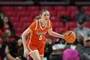 Syracuse's Georgia Woolley drives the ball against Maryland during an NCAA basketball game on Sunday, Nov. 19, 2023, in College Park, Md. (AP Photo/Gail Burton)