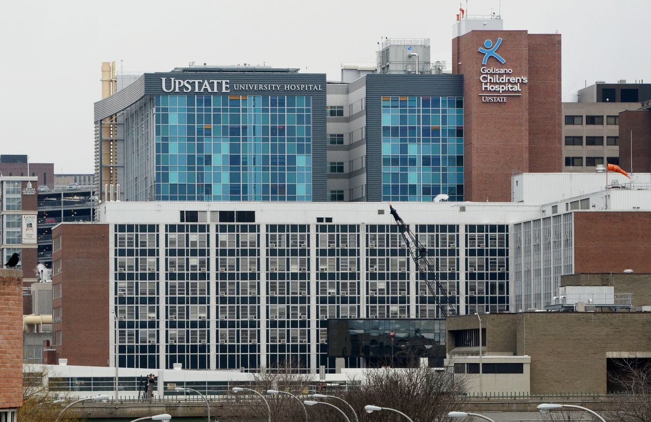 The outside of Upstate University Hospital and Golisano Children's Hospital are seen