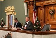 Onondaga County Legislator Tim Burtis, center, runs the Onondaga County Legislature meeting on Tuesday, Jan. 2, 2023, after was elected by his fellow lawmakers to serve as chair.