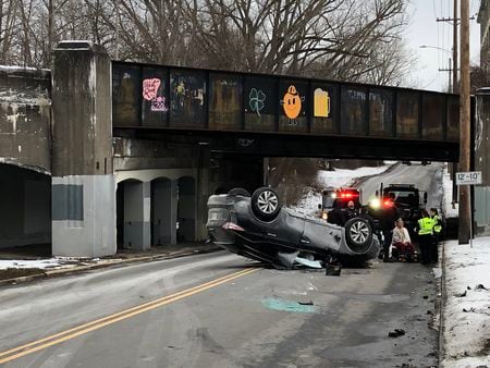 Car lands on its roof after crashing on Syracuse’s West Side