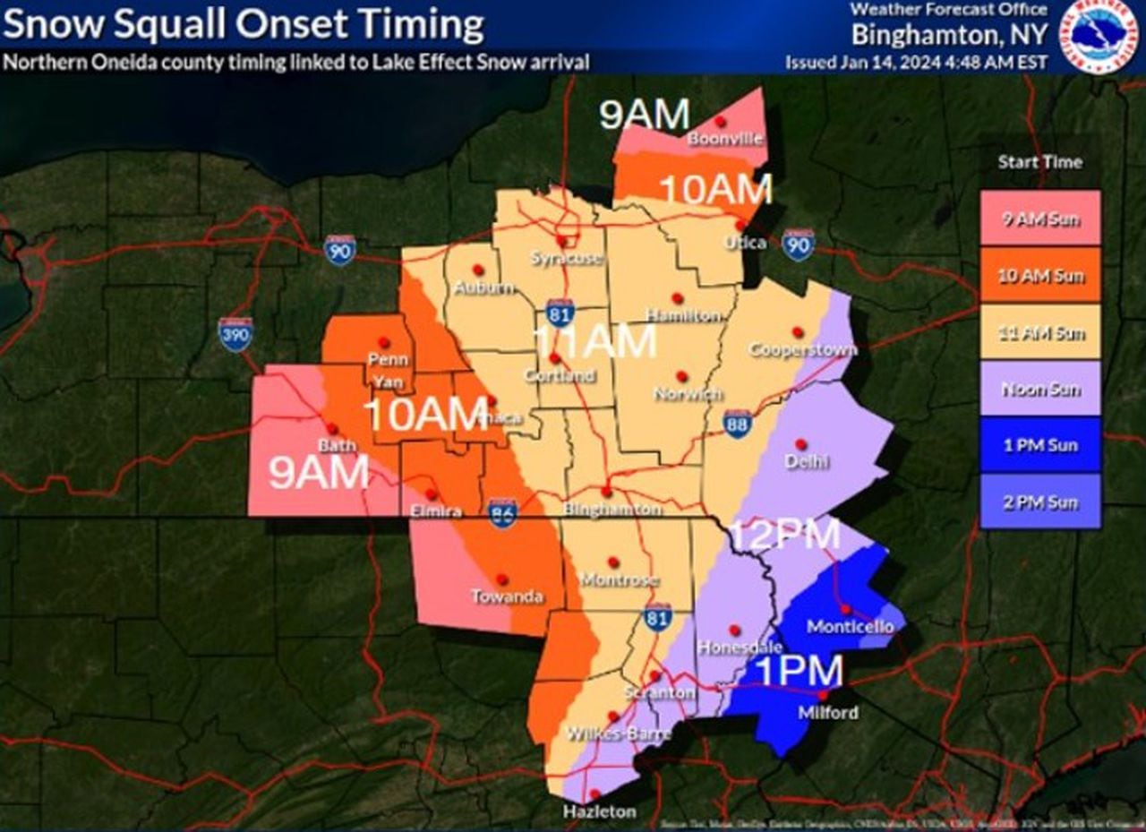 Timing of snow squalls in Central New York