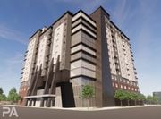 An artistic rendering shows what a proposed 300-unit residential high-rise may look like at the corner of Almond and East Fayette streets in Syracuse. (Provided)