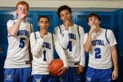 Representing the Westhill boys basketball team at syracuse.com’s winter sports media day were, from left,  Charlie DeMore, Hasan Altheblah, Kam Langdon, Dominic Zawadzki on Saturday, Nov. 11, 2023, at Cicero-North Syracuse High School.