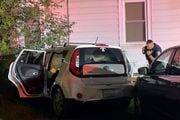 A Kia Soul Syracuse police said was stolen by teens and then crashed into a home on Midland Avenue on Monday, Sept. 19, 2023. Thefts of Kias and Hyundais were up 10-fold in 2023 because of a security flaw that makes the cars incredibly easy to steal. If your car was among those stolen, Syracuse.com would like to hear from you.