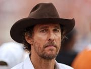 Matthew McConaughey attends the college football game between the Texas Longhorns and the Kansas State Wildcats at Darrell K Royal-Texas Memorial Stadium on November 4, 2023 in Austin, Texas. (Photo by Tim Warner/Getty Images)