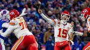 Kansas City quarterback Patrick Mahomes passes during an NFL playoff game against the Buffalo Bills on Sunday, Jan. 21, 2024, at Highmark Stadium in Orchard Park, N.Y.