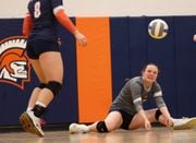 East Syracuse-Minoa girls volleyball player Leah Rehm is the current Tri-Valley League leader in digs.  ( Dennis Nett | dnett@syracuse,com )