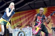 Gwen Stefani and Tony Kanal of No Doubt performs at Fair Grounds Race Course on May 1, 2015 in New Orleans, Louisiana. (Photo by Jeff Kravitz/FilmMagic)