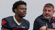 Ibn McDaniel of Elizabeth answers questions during the Big Central Football Conference Media Day at Iron Peak Sports & Events in Hillsborough, NJ on Tuesday, August 15, 2023.