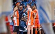 Coach Adrian Autry strategizes with the team as Syracuse men’s basketball played UNC Tarheels in Durham Saturday, January 13, 2024. (N. Scott Trimble | strimble@syracuse.com)