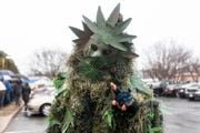 11/20/2018 - Northampton - The first legal recreational sale of marijuana took place Tuesday Morning at the NETA facility in Northampton. This is Potsquatch showing up at the opening morning. (Hoang 'Leon' Nguyen / The Republican) (Hoang 'Leon' Nguyen / The Republican)